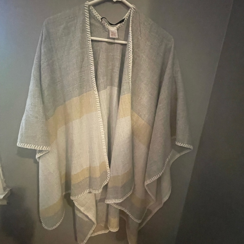 Gray and Cream Open Front Poncho